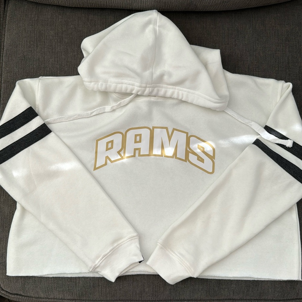 Ram's Crop top thin sweatshirt. Long sleeve with double grey stripes.
